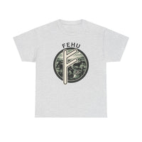 Fehu Rune Wealth Symbol T-Shirt - Heavy Cotton Classic Fit Tee - Unisex White