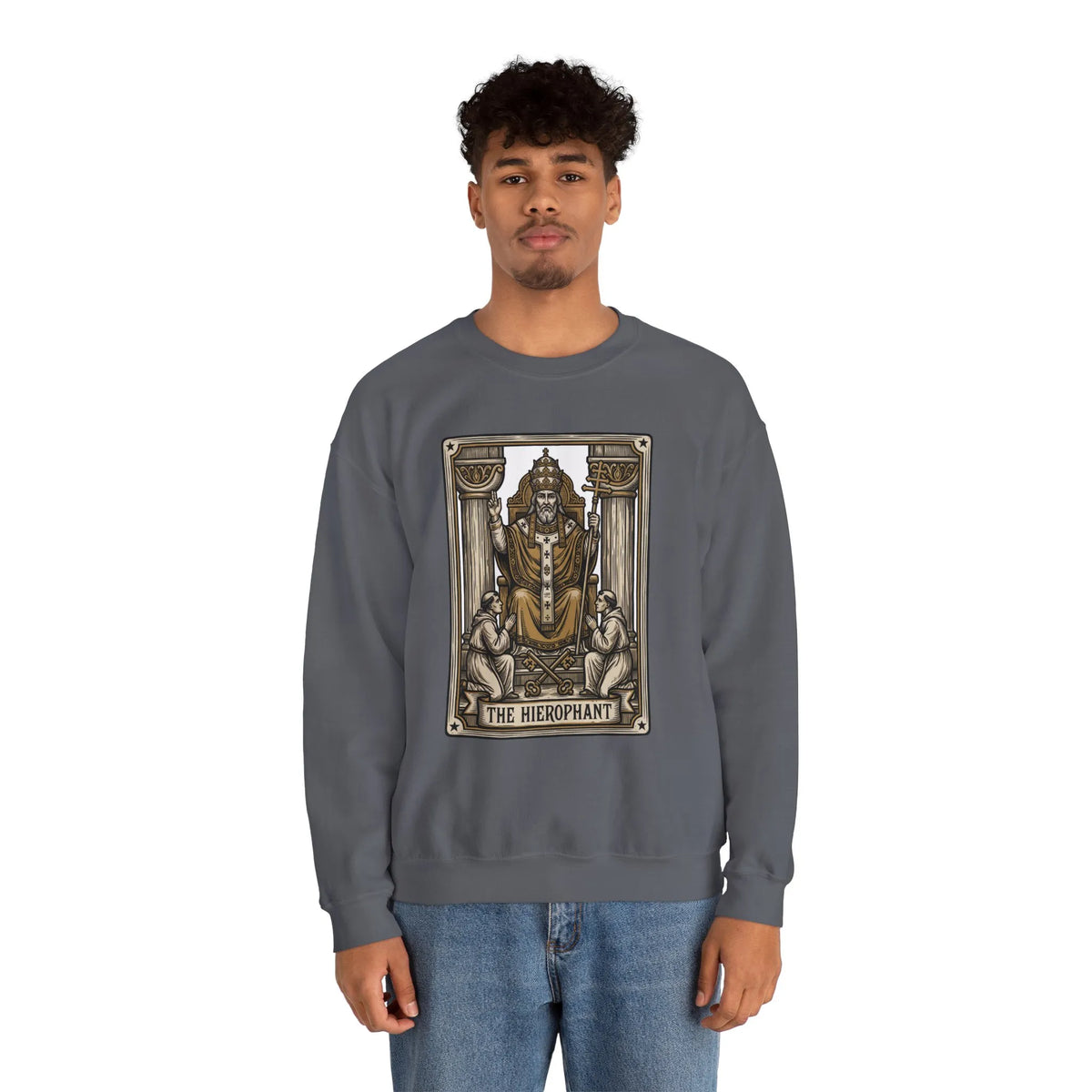 Hierophant Tarot Card Sweatshirt - Heavy Blend Crewneck Fleece - Unisex Ash