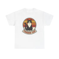 Tuxedo Cat Retro Sunset Graphic T-Shirt - Heavy Cotton Classic Fit Tee - Unisex White