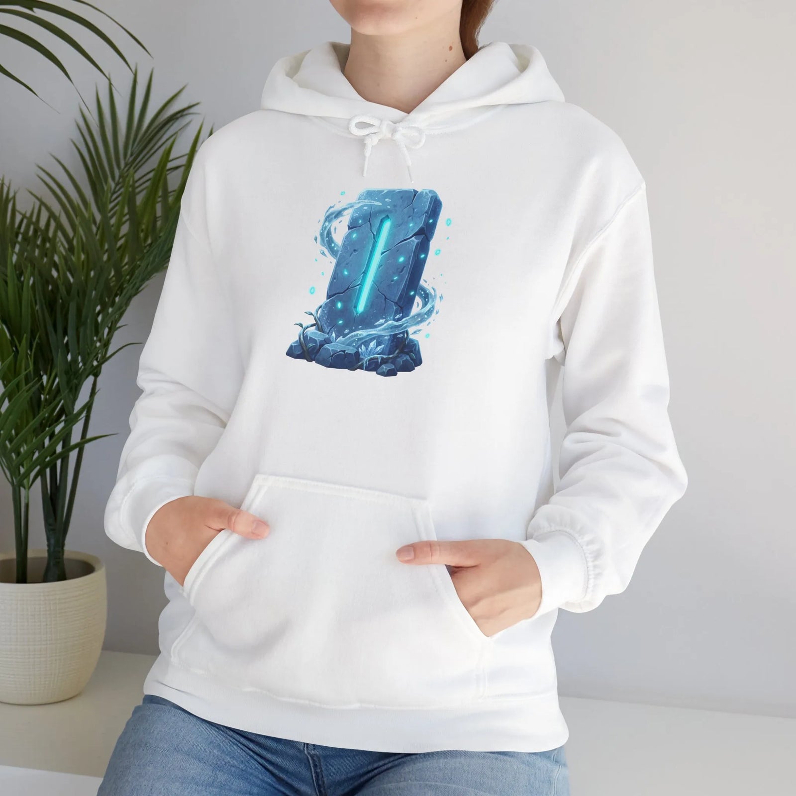 Isa Rune Ice Hoodie - Heavy Blend Cotton Blend Pullover - Unisex White