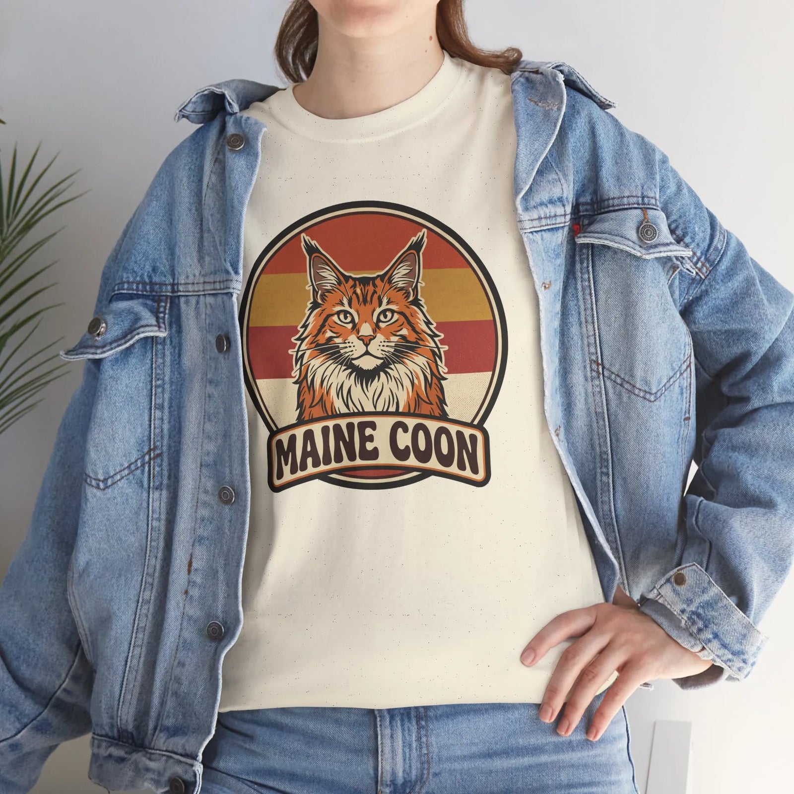 Maine Coon Retro 70s Sunset T-Shirt - Heavy Cotton Classic Fit Tee - Unisex White