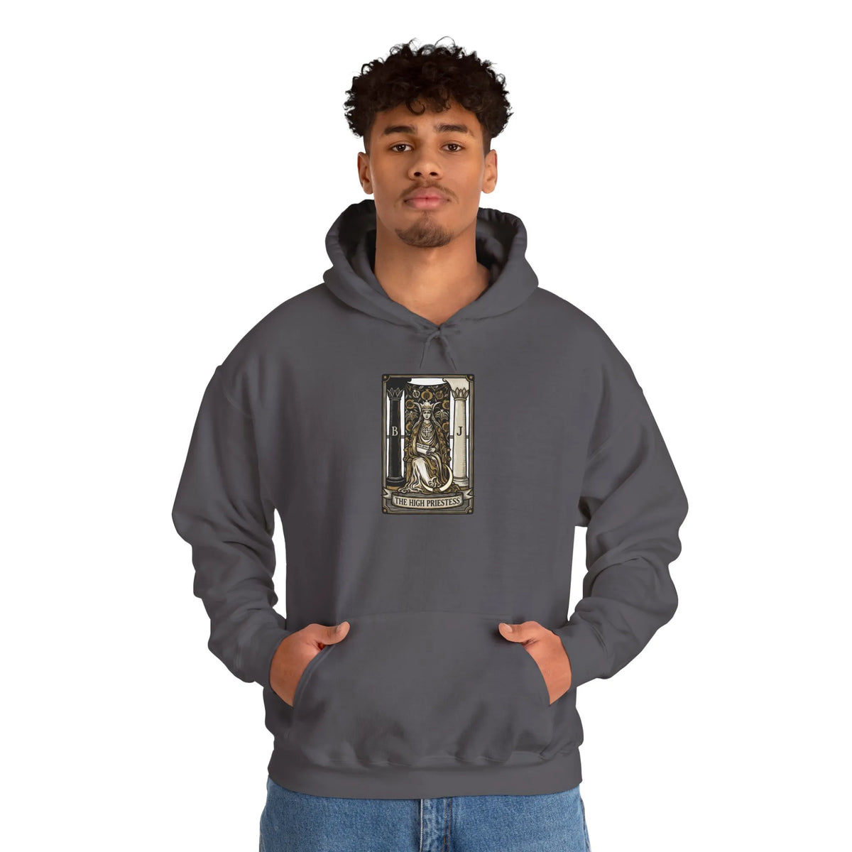 High Priestess Tarot Card Hoodie - Heavy Blend Fleece Pullover - Unisex White