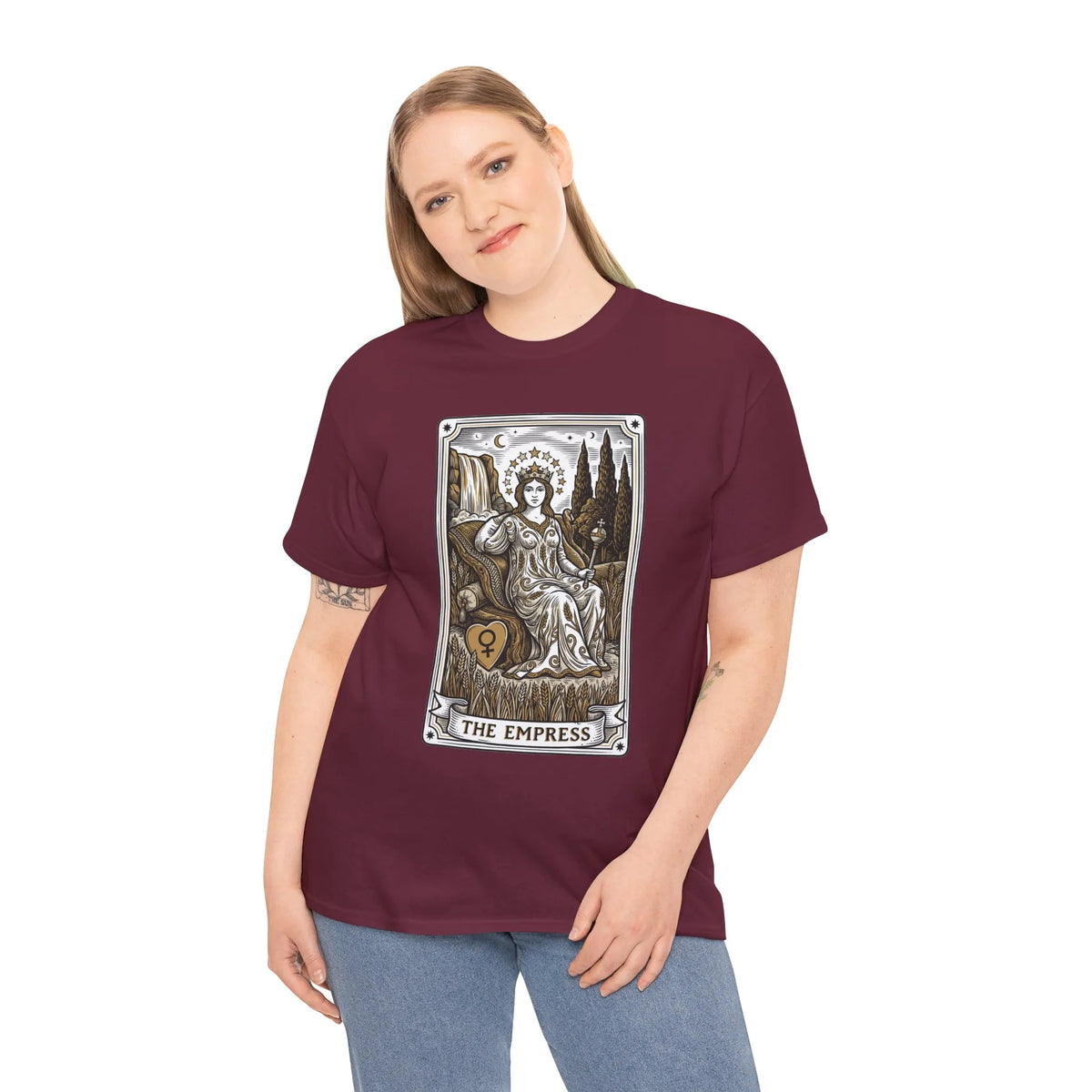 Empress Tarot Card Graphic T-Shirt - Heavy Cotton Classic Fit Tee - Unisex White