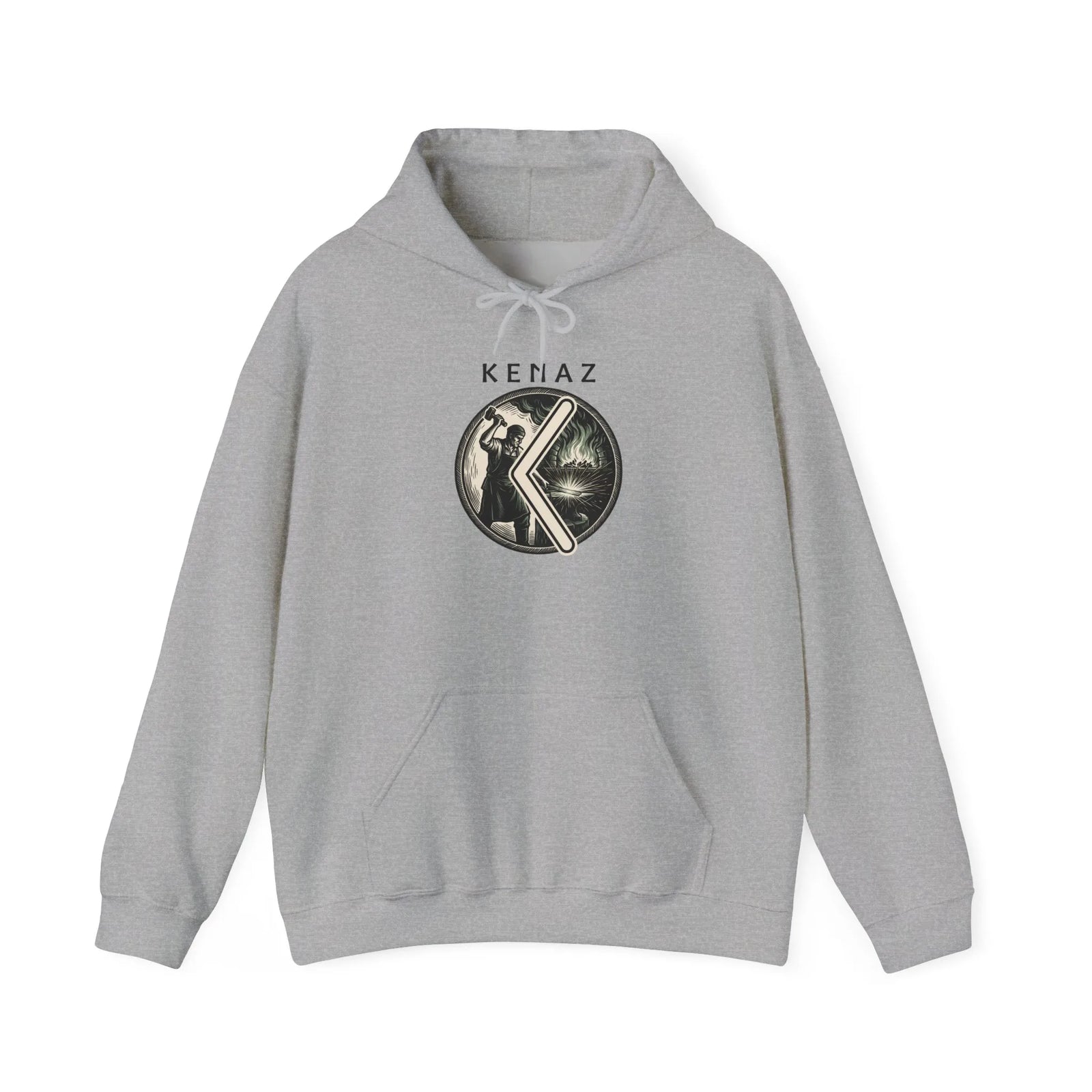 Kenaz Rune Forge Blacksmith Hoodie - Heavy Blend Fleece Pullover - Unisex Off White