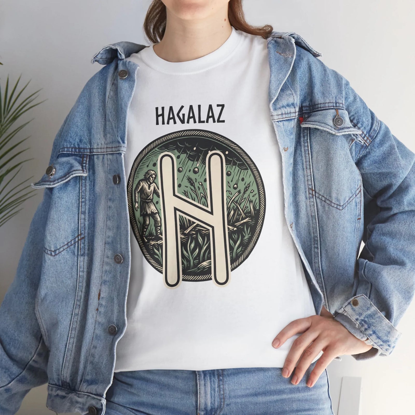 Hagalaz Rune Nordic Graphic T-Shirt - Heavy Cotton Classic Fit Tee - Unisex White