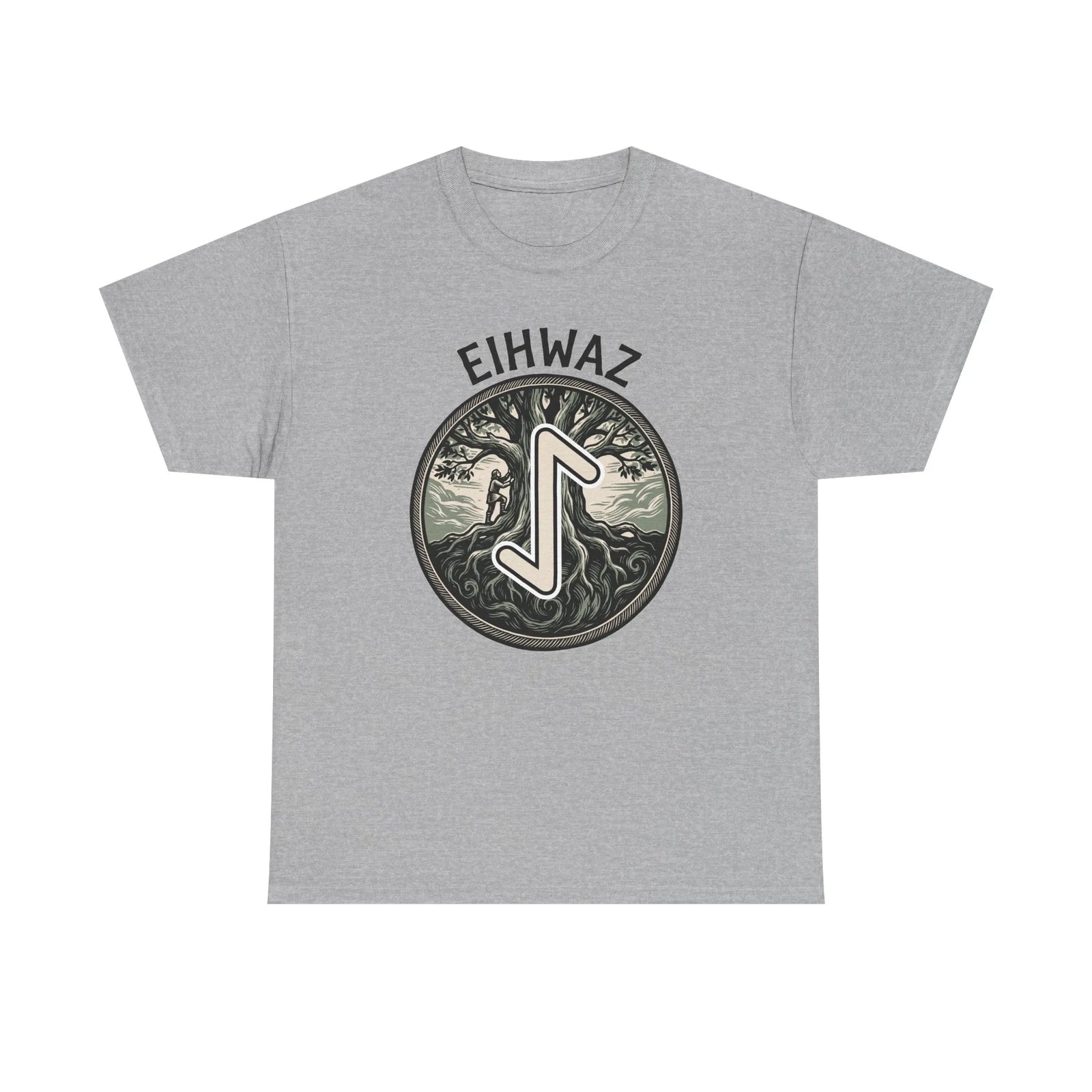 Eihwaz Yew World Tree Rune T-Shirt - Heavyweight 100% Cotton Classic Fit - Unisex White