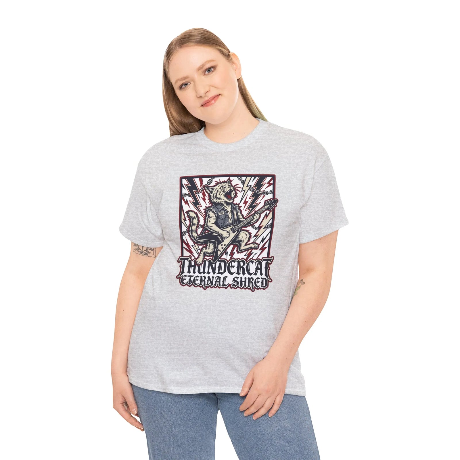Guitar Solo Rocker Cat T-Shirt - Heavy Cotton Classic Fit Tee - Unisex White
