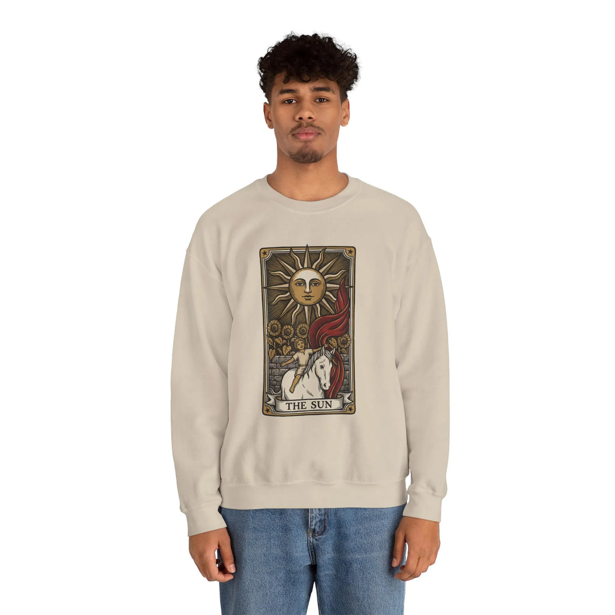 The Sun Tarot Card Sweatshirt - Heavy Blend Fleece Crewneck - Unisex White