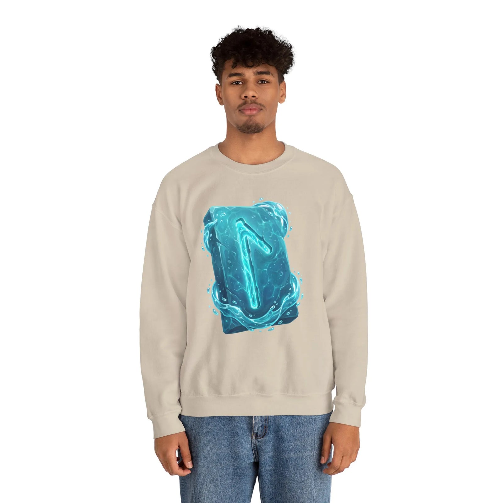 Laguz Water Rune Symbol Sweatshirt - Heavy Blend Crewneck Fleece - Unisex Ash Gray