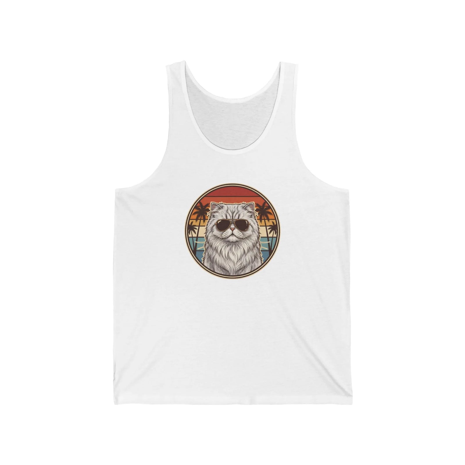 Persian Cool Cat Aviator Graphic Tank Top - Soft Combed Cotton Retail Fit Tank - Unisex White