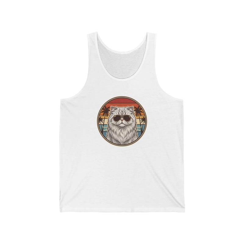 Persian Cool Cat Aviator Graphic Tank Top - Soft Combed Cotton Retail Fit Tank - Unisex White