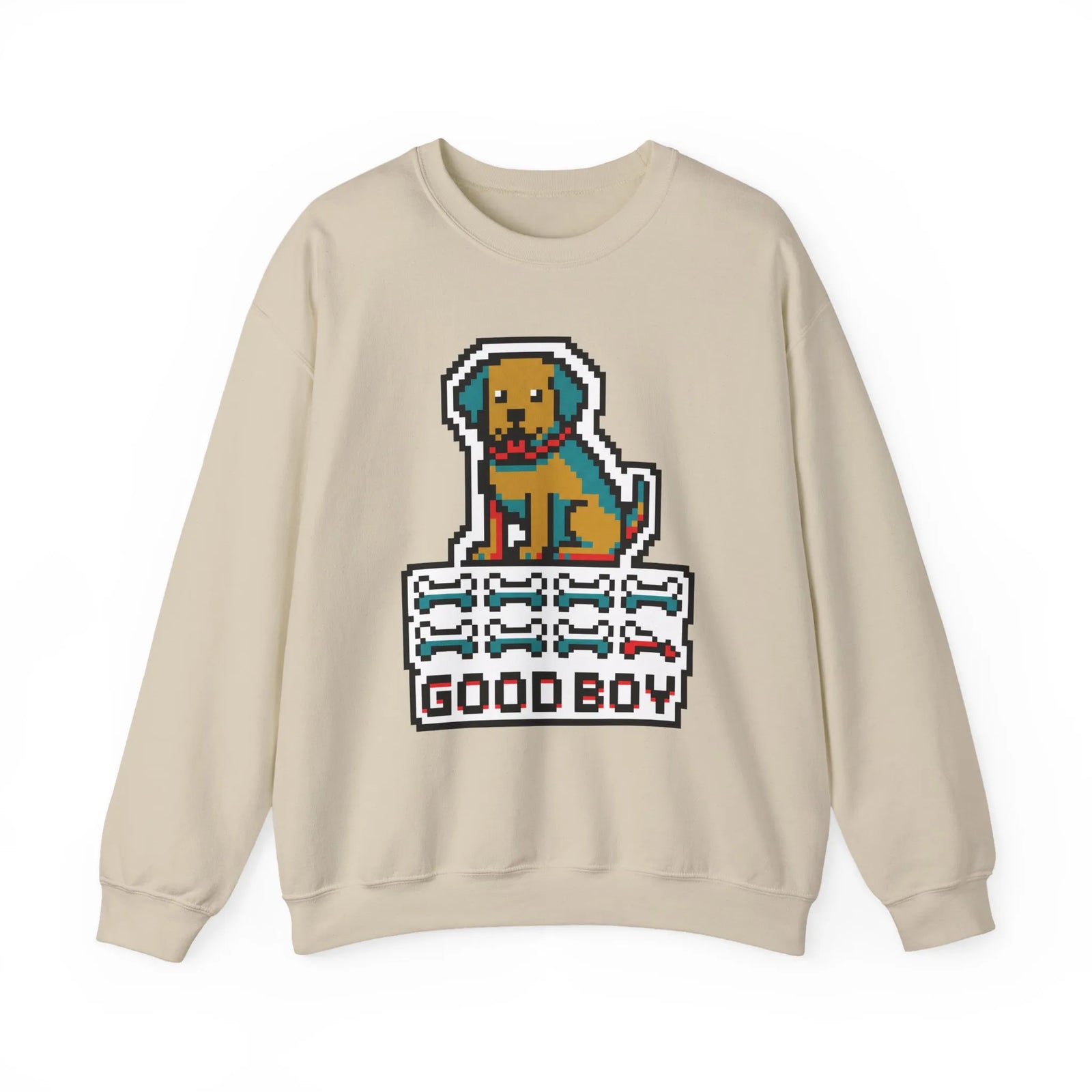 Good Boy 8-Bit Pixel Dogs Sweatshirt - Heavyweight Cotton Blend Crewneck - Unisex White