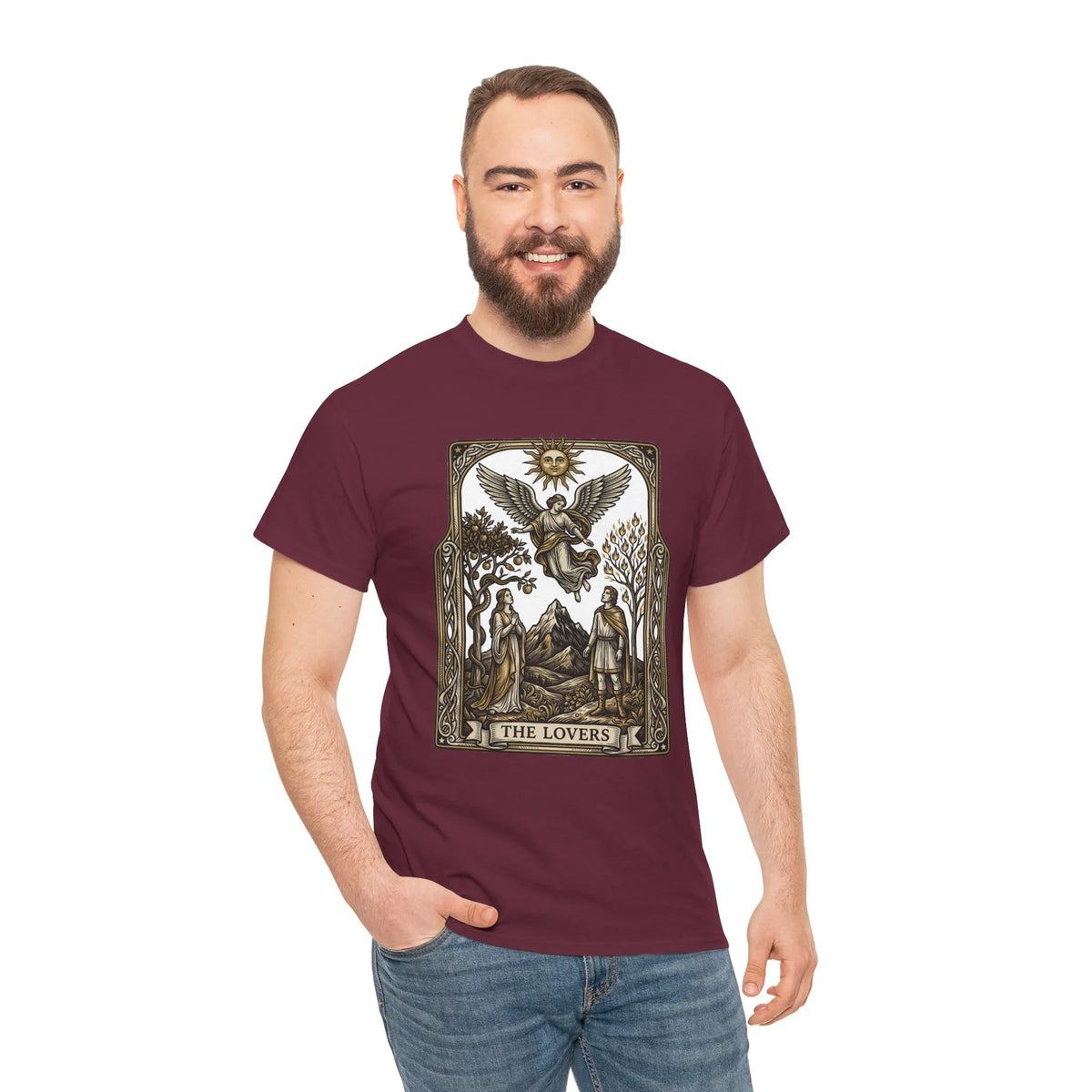 The Lovers Tarot Card Graphic T-Shirt - Heavy Cotton Classic Fit Tee - Unisex White