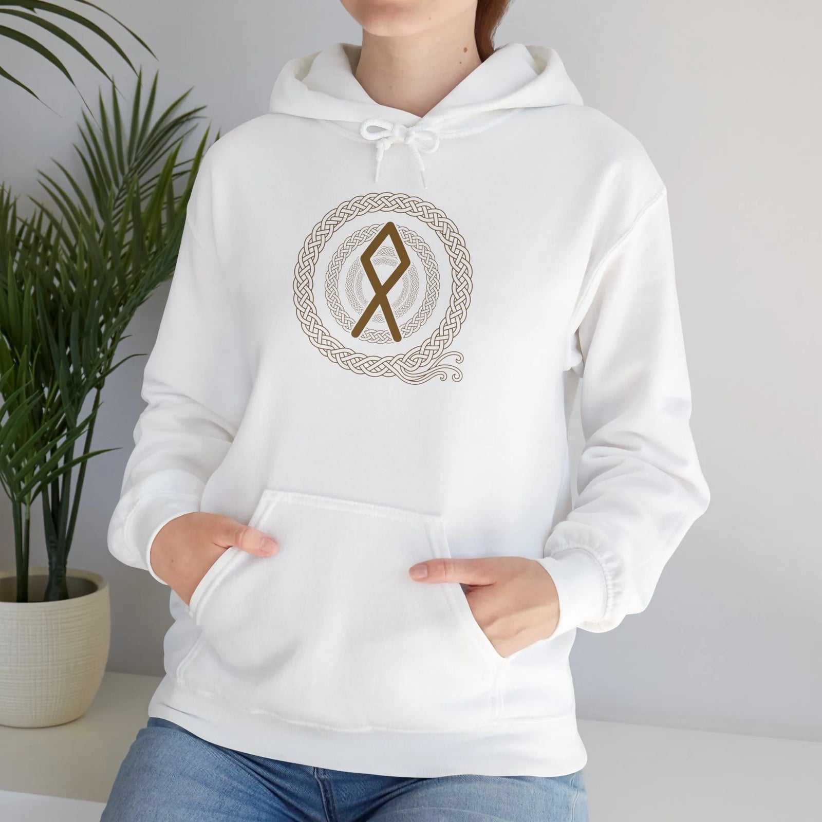 Othala Rune Norse Symbol Hoodie - Heavyweight Fleece Pullover - Unisex White