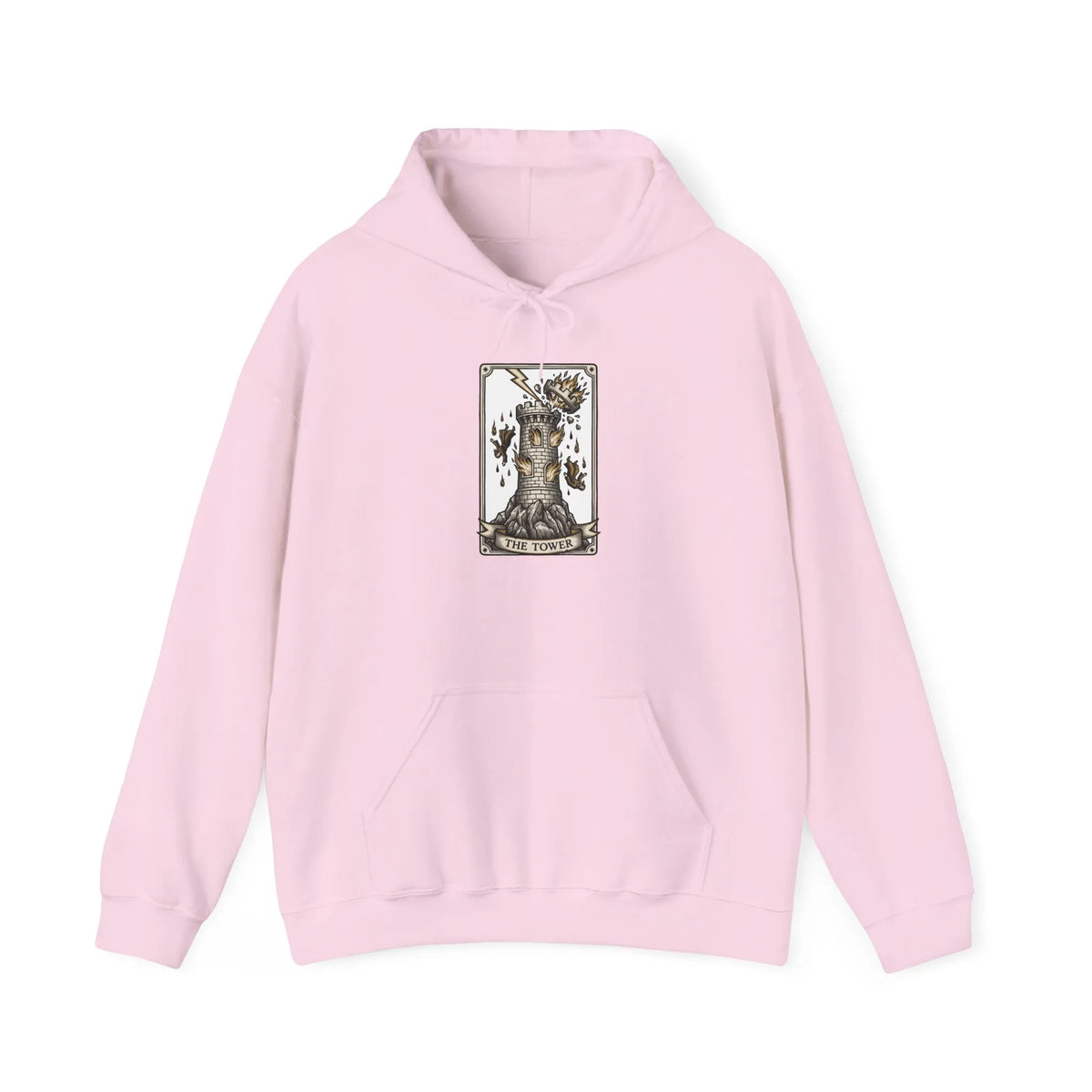 The Tower Tarot Card Hoodie - Heavy Blend Fleece Pullover - Unisex White