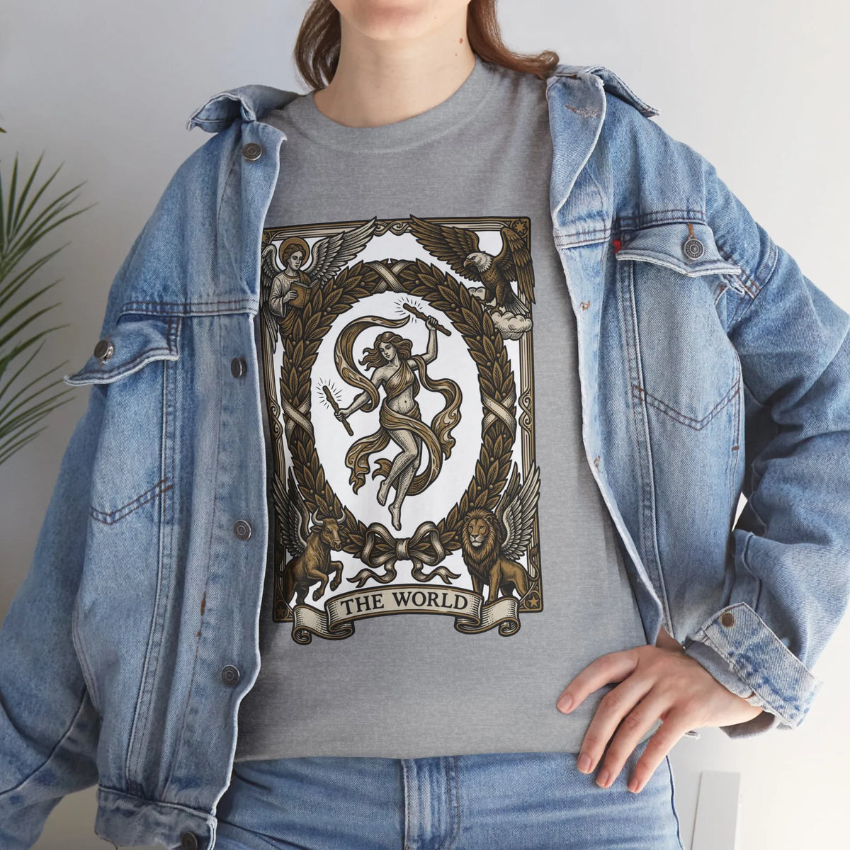 The World Tarot Card Graphic T-Shirt - Heavy Cotton Classic Fit Tee - Unisex White