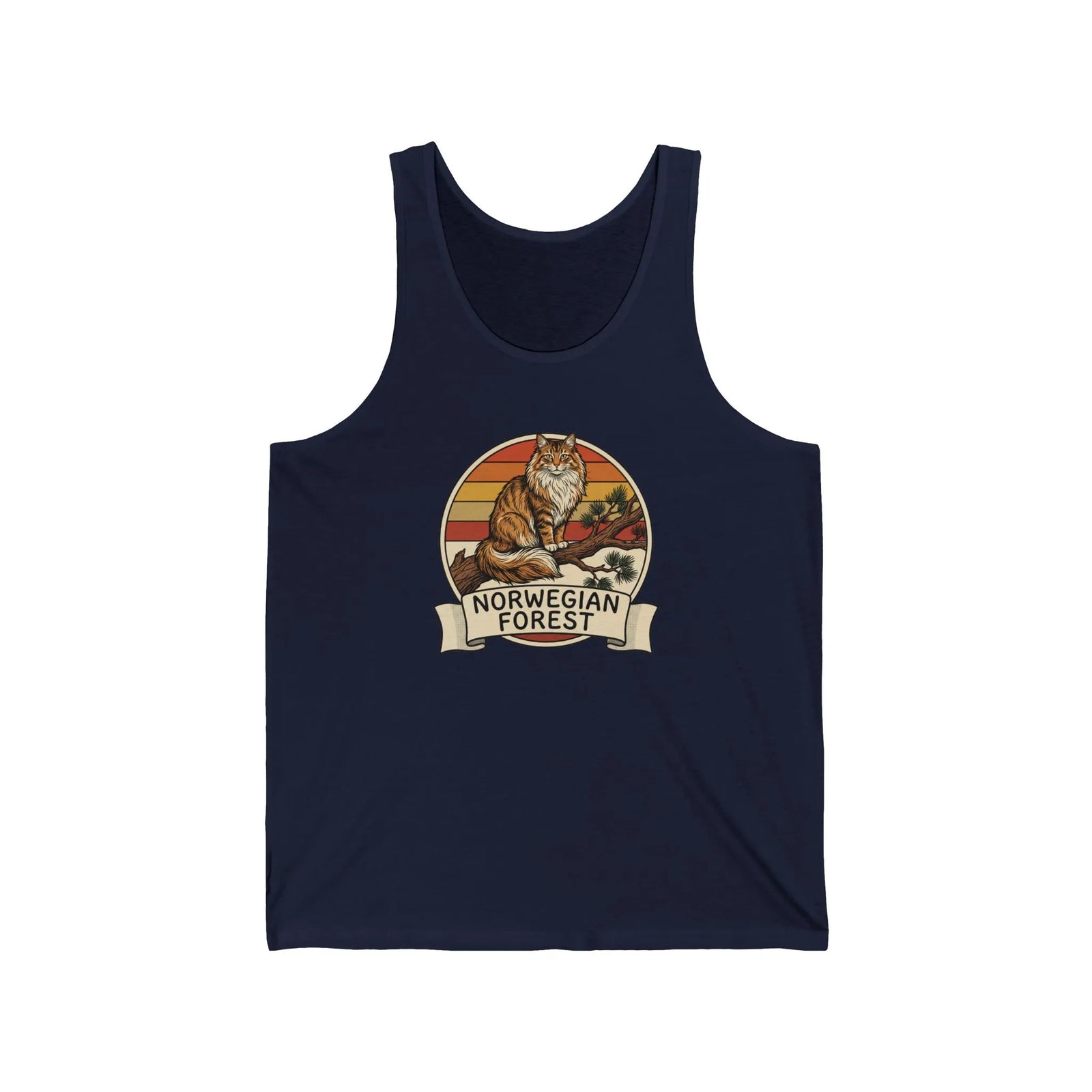 Norwegian Forest Cat Retro Sunset Tank Top - Lightweight Combed Cotton Jersey - Unisex Athletic Heather