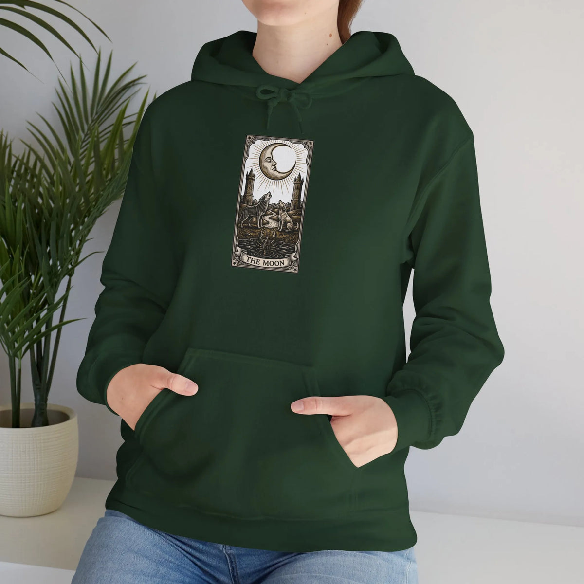 Moon Tarot Card Graphic Hoodie - Soft Fleece Blend Pullover - Unisex Ash