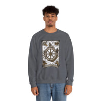 Wheel of Fortune Tarot Card Sweatshirt - Heavy Blend Crewneck Fleece - Unisex White