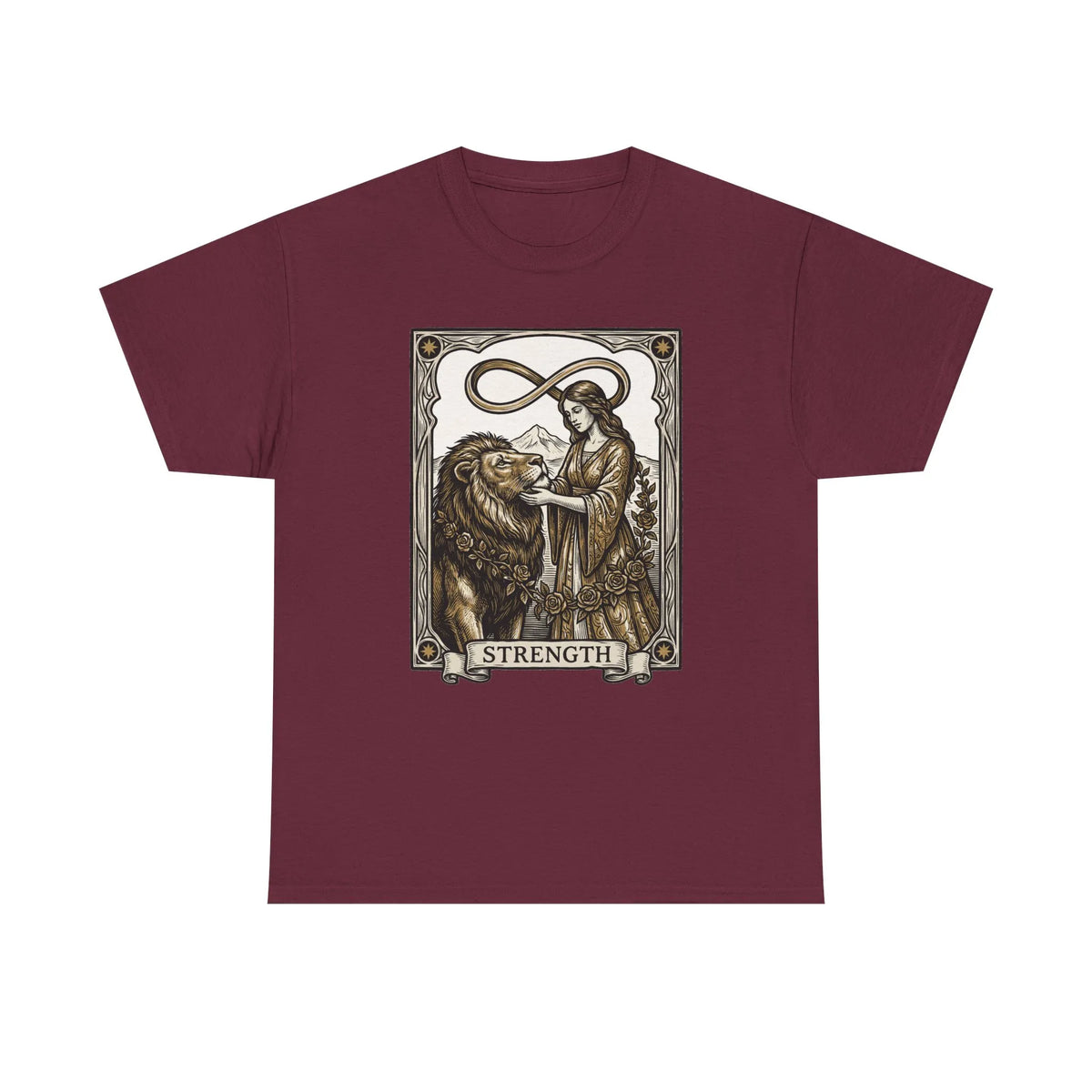 Tarot Strength Card Graphic T-Shirt - Heavy Cotton Classic Fit Crewneck - Unisex White