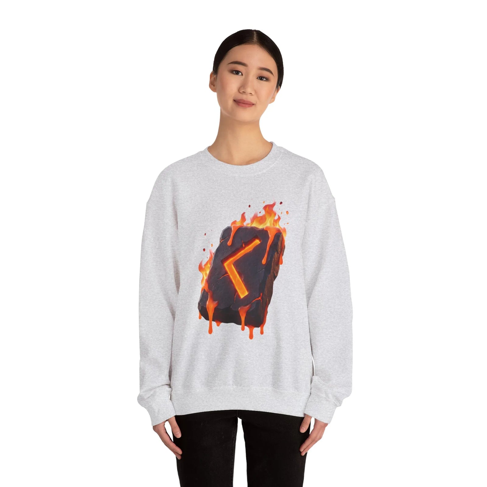 Kenaz Rune Fire Graphic Sweatshirt - Heavy Blend Fleece Crewneck - Unisex White