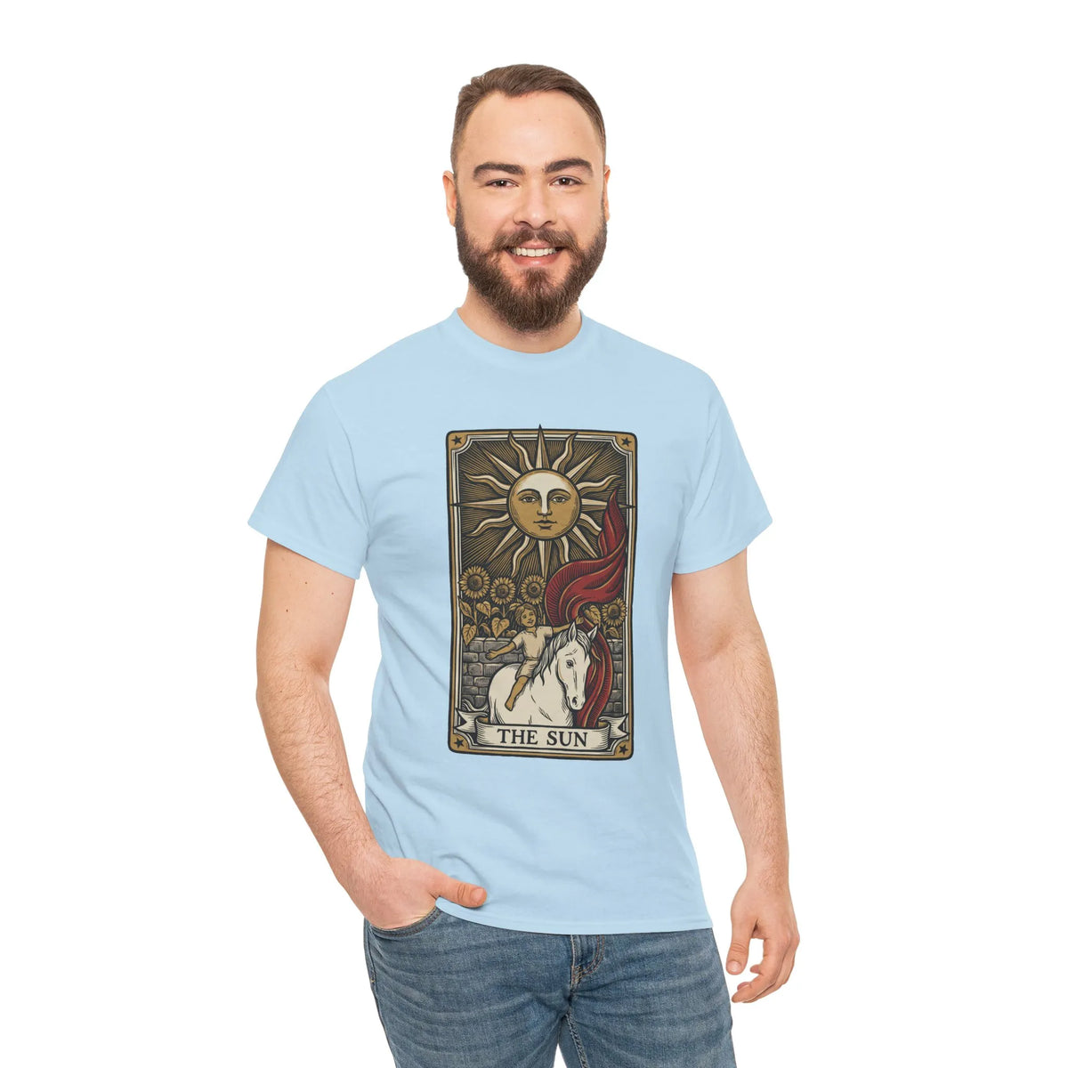 Tarot The Sun Card T-Shirt - Medium Weight 100% Cotton Tee - Unisex White