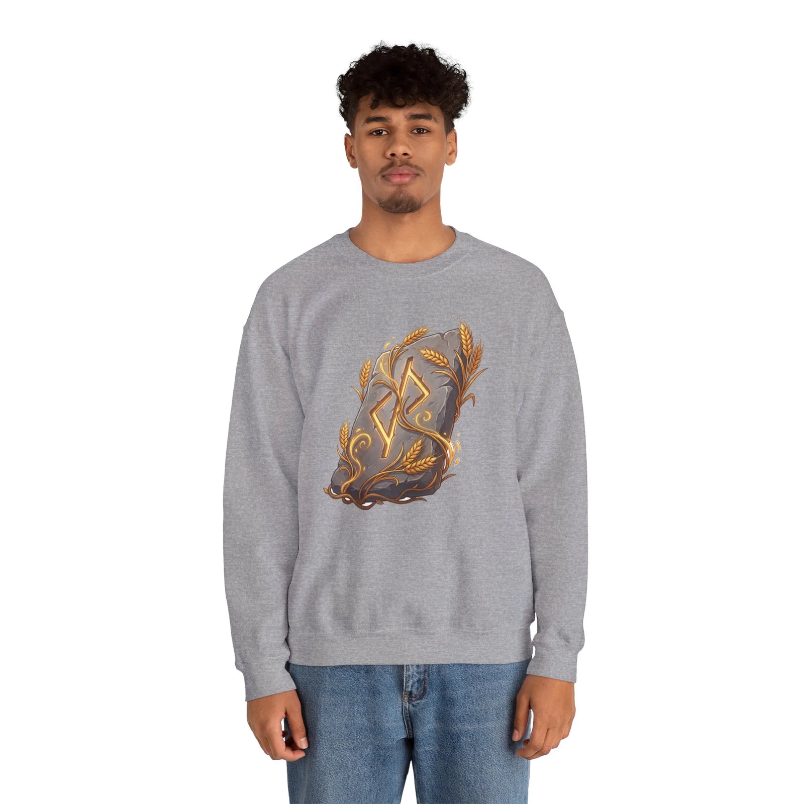 Jera Rune Harvest Graphic Sweatshirt - Heavy Blend Cotton Polyester Crewneck - Unisex White