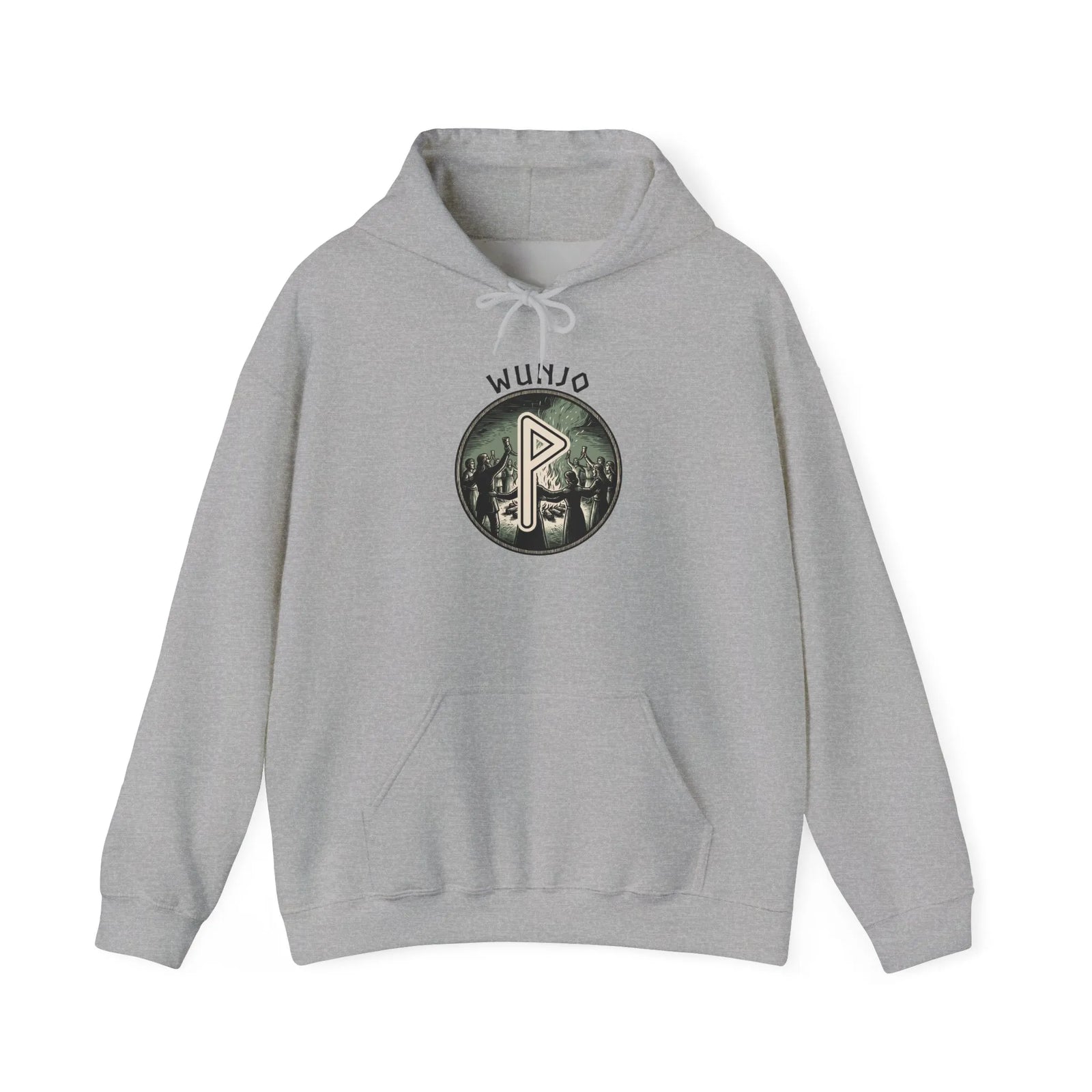 Wunjo Rune Norse Joy Circle Hoodie - Heavy Blend Fleece Pullover - Unisex White