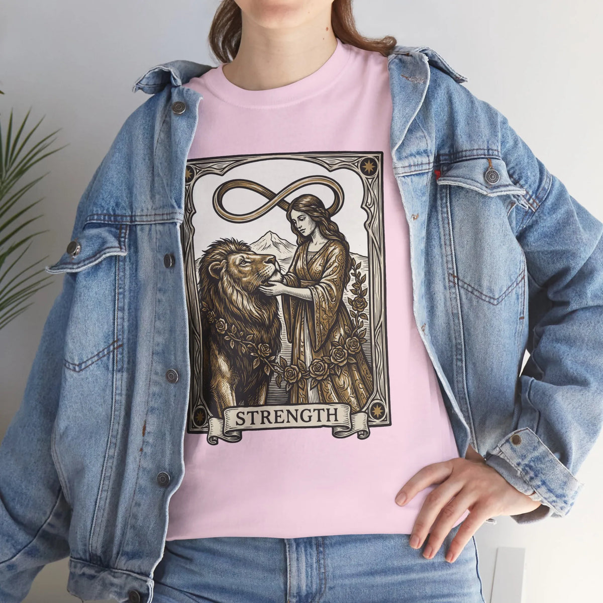 Tarot Strength Card Graphic T-Shirt - Heavy Cotton Classic Fit Crewneck - Unisex White