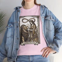 Tarot Strength Card Graphic T-Shirt - Heavy Cotton Classic Fit Crewneck - Unisex White