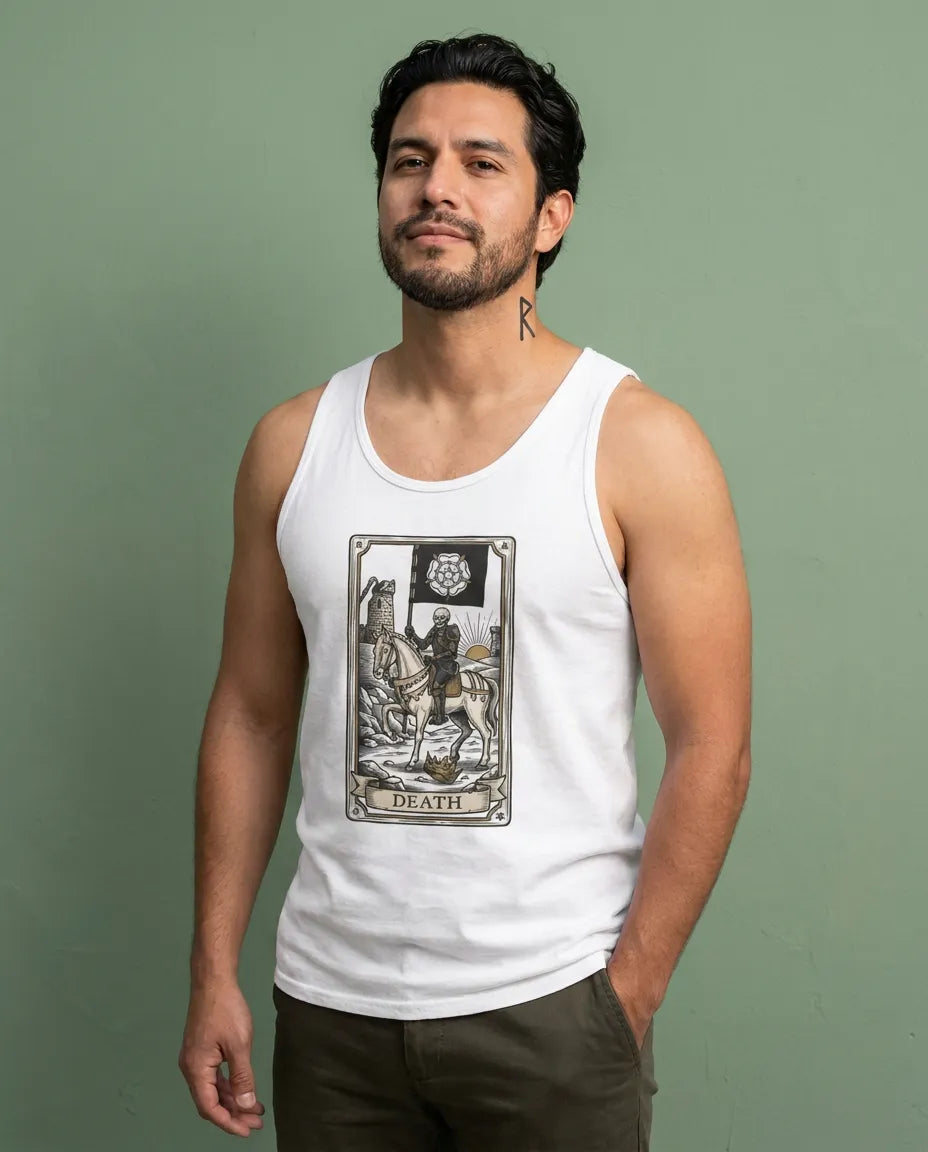 Death Tarot Card Graphic Tank Top - Lightweight Combed Cotton Jersey - Unisex Athletic Heather
