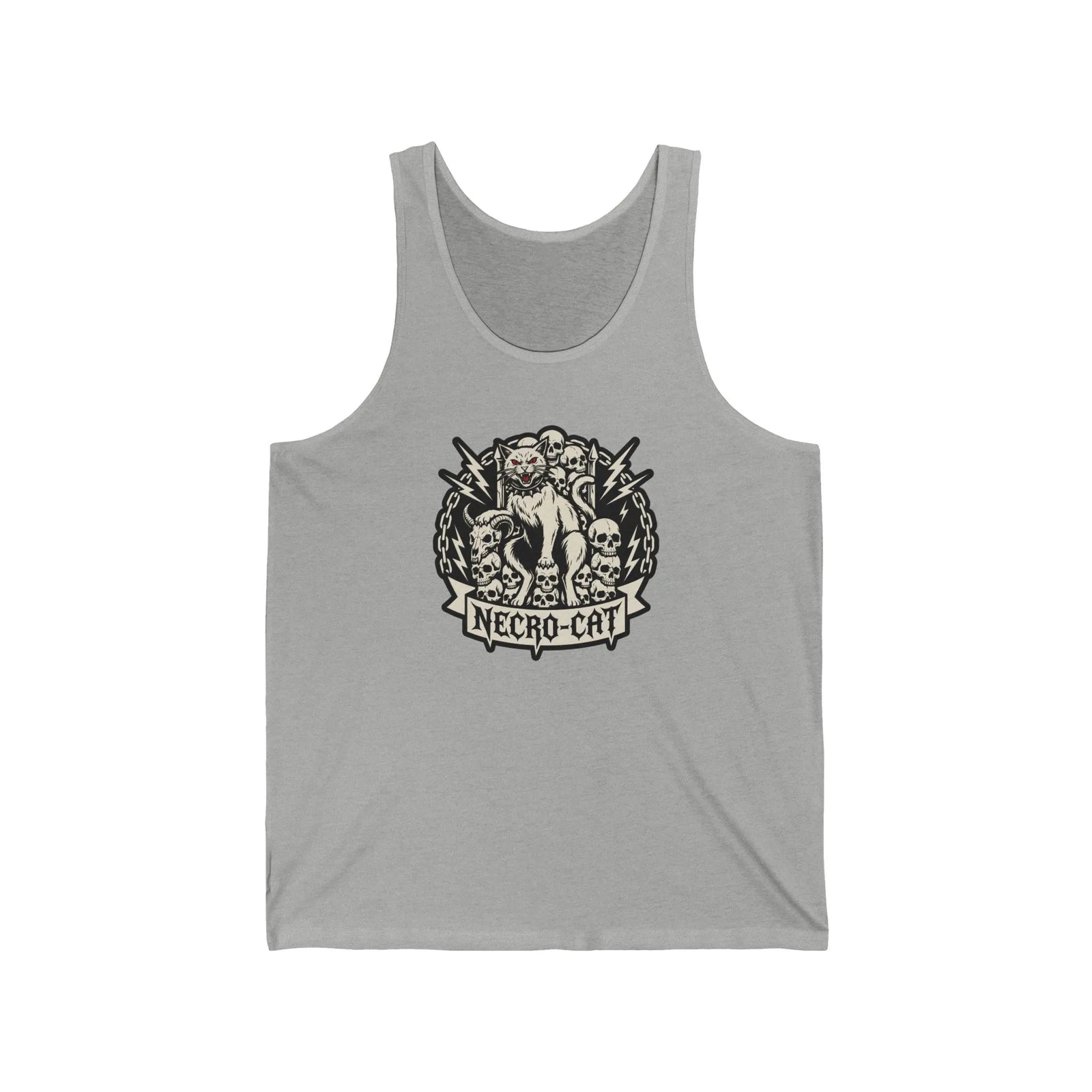 Heavy Metal Rocker Cat Skull Tank Top - Lightweight Jersey Retail Fit - Unisex White