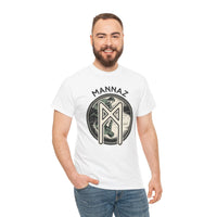 Mannaz Rune Reflection Graphic T-Shirt - Heavy Cotton Classic Fit Tee - Unisex White