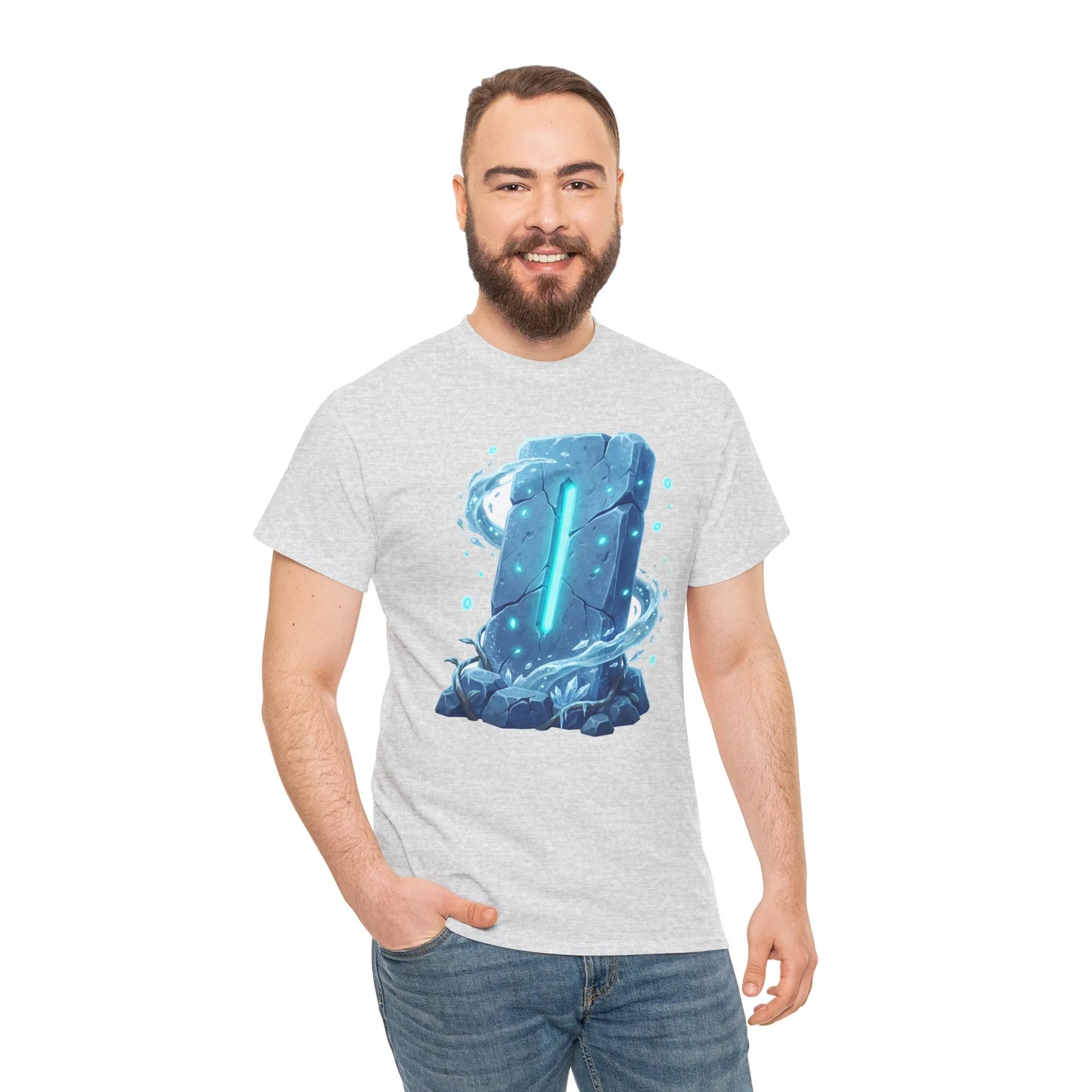 Glowing Isa Ice Rune T-Shirt - Heavy Cotton Classic Fit Tee - Unisex White