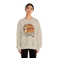 Retro 70s Sunset Corgi Sweatshirt - Classic Fit Cotton-Poly Crewneck - Unisex White
