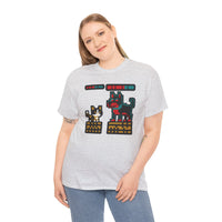 8-Bit Pixel Gaming Cats Boss Fight T-Shirt - Heavy Cotton Classic Fit Tee - Unisex White
