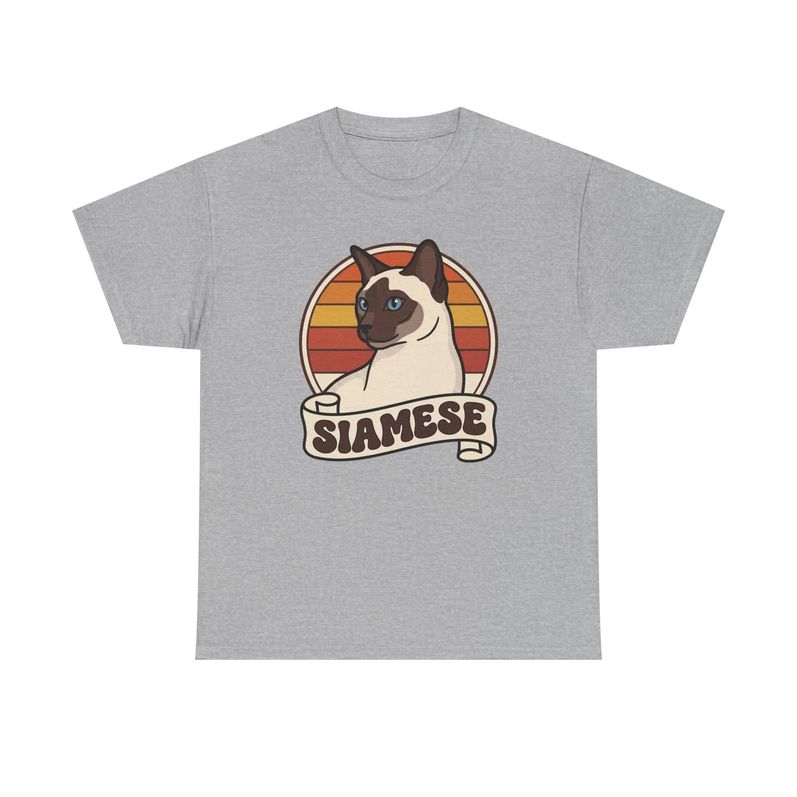 Siamese Cat Retro 70s Sunset T-Shirt - Heavy Cotton Classic Fit Tee - Unisex White