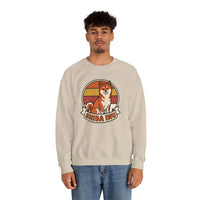 Shiba Inu Retro Sunset Graphic Sweatshirt - Heavy Blend Fleece Crewneck - Unisex White