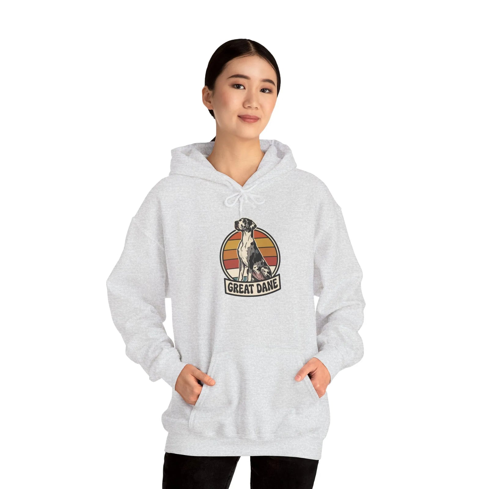 Great Dane Retro 70s Sunset Hoodie - Heavy Blend Fleece Pullover - Unisex White
