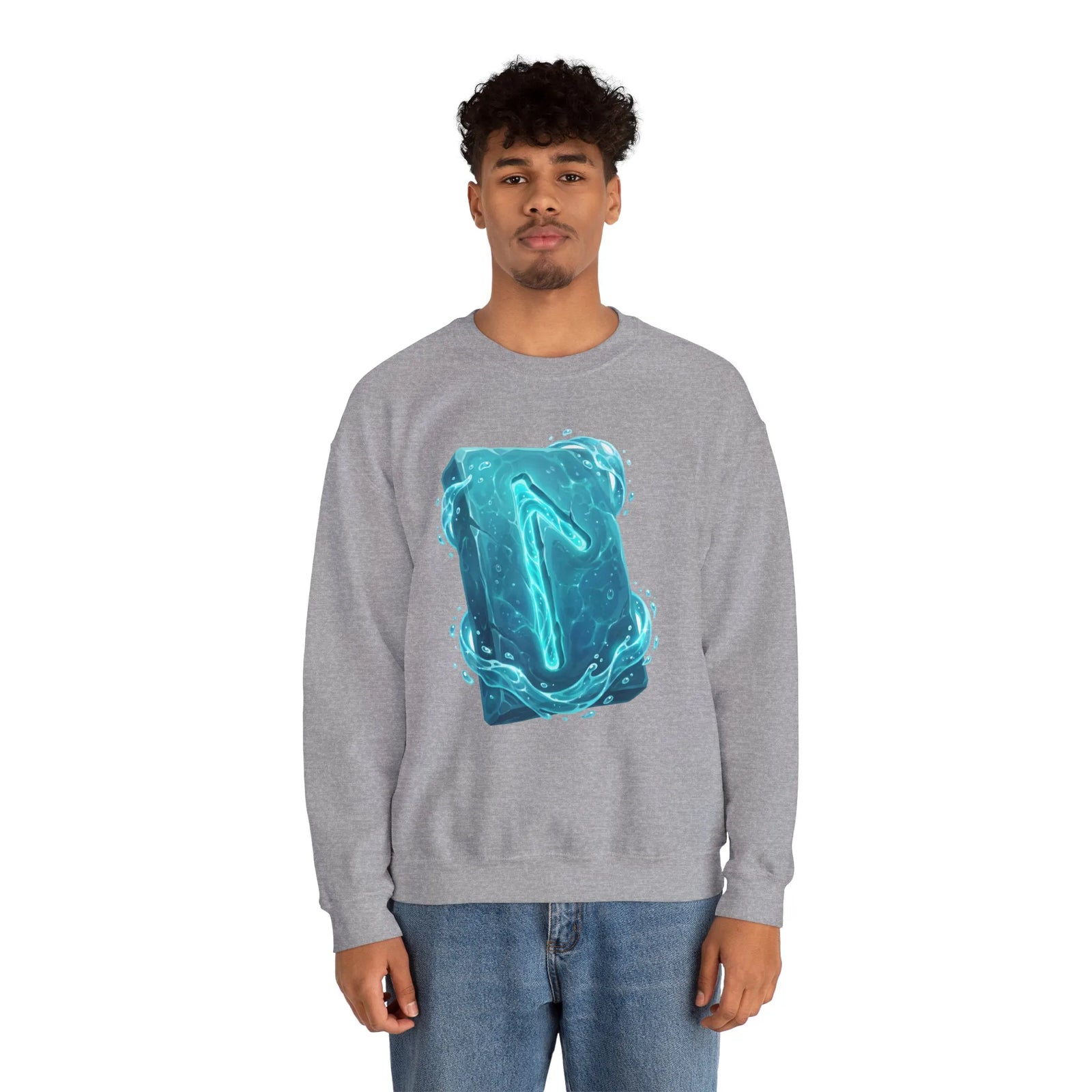 Laguz Water Rune Symbol Sweatshirt - Heavy Blend Crewneck Fleece - Unisex Ash Gray