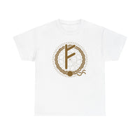 Norse Fehu Rune Graphic T-Shirt - Heavy Cotton Classic Fit Tee - Unisex White