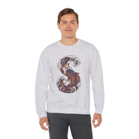 Koi Rider Ukiyo-e Samurai Cats Sweatshirt - Heavy Blend Fleece Crewneck - Unisex Ash