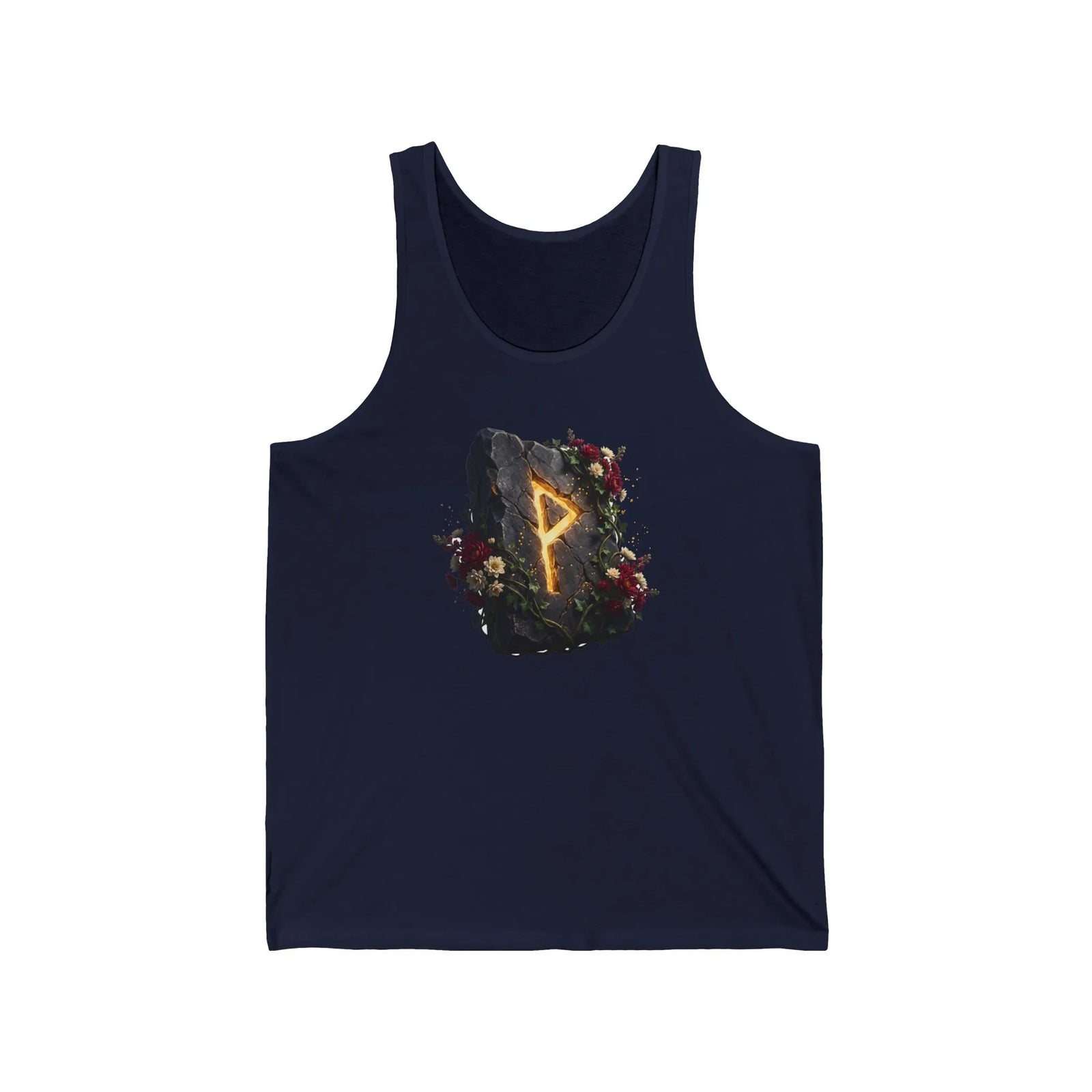 Wunjo Rune Blossom Graphic Tank Top - Soft Ringspun Cotton Jersey - Unisex White