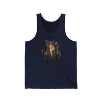 Wunjo Rune Blossom Graphic Tank Top - Soft Ringspun Cotton Jersey - Unisex White