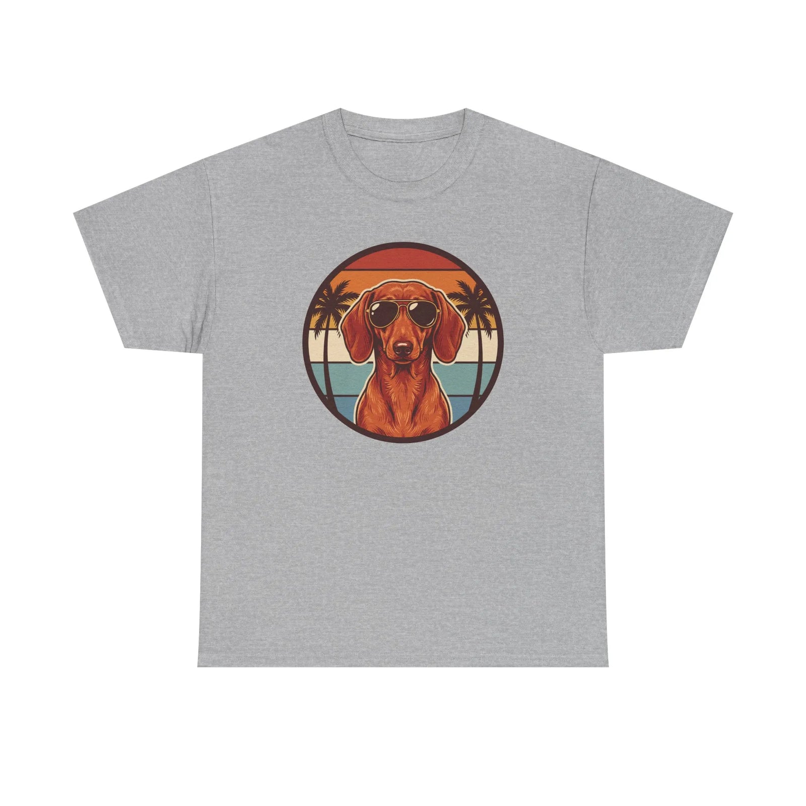 Cool Dachshund 70s Sunset Aviator T-Shirt - Heavy Cotton Classic Fit Tee - Unisex White
