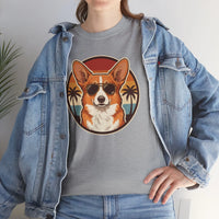 Cool Corgi Aviator Sunset T-Shirt - Heavy Cotton Classic Fit Tee - Unisex White