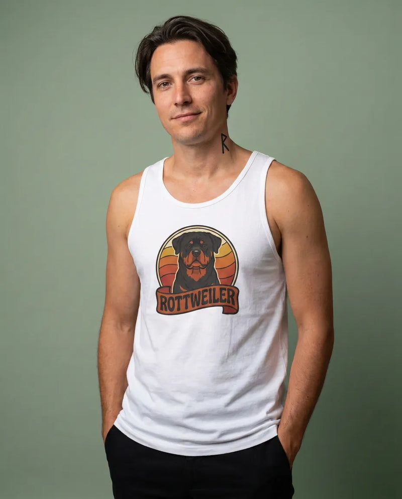 Rottweiler Retro 70s Sunset Tank Top - Soft 100% Cotton Jersey - Unisex Athletic Heather