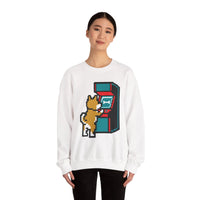8-Bit Pixel Gaming Dog Sweatshirt - Classic Fit Fleece Crewneck - Unisex White