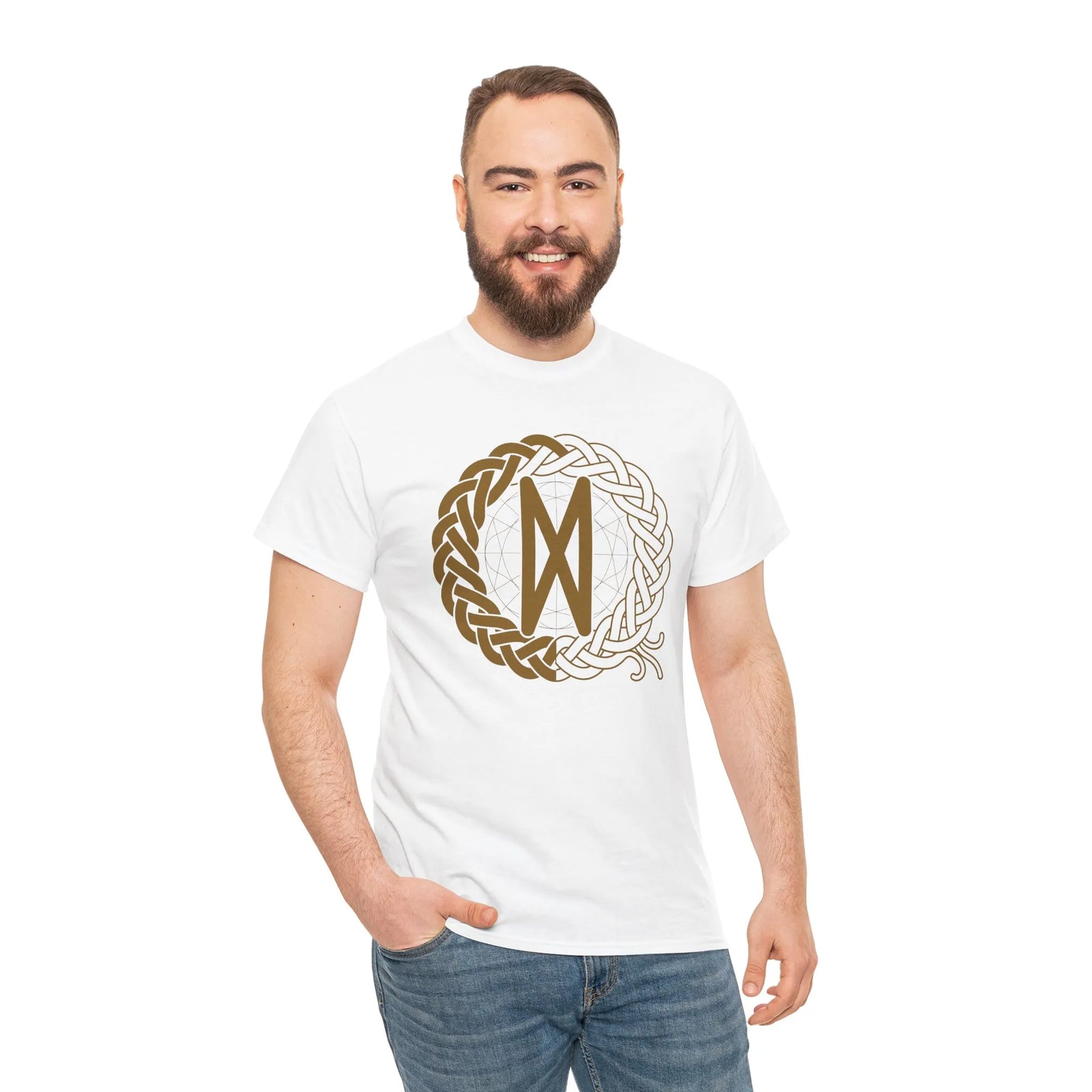 Norse Dagaz Rune Celtic Knot T-Shirt - Heavyweight Cotton Classic Fit Tee - Unisex White