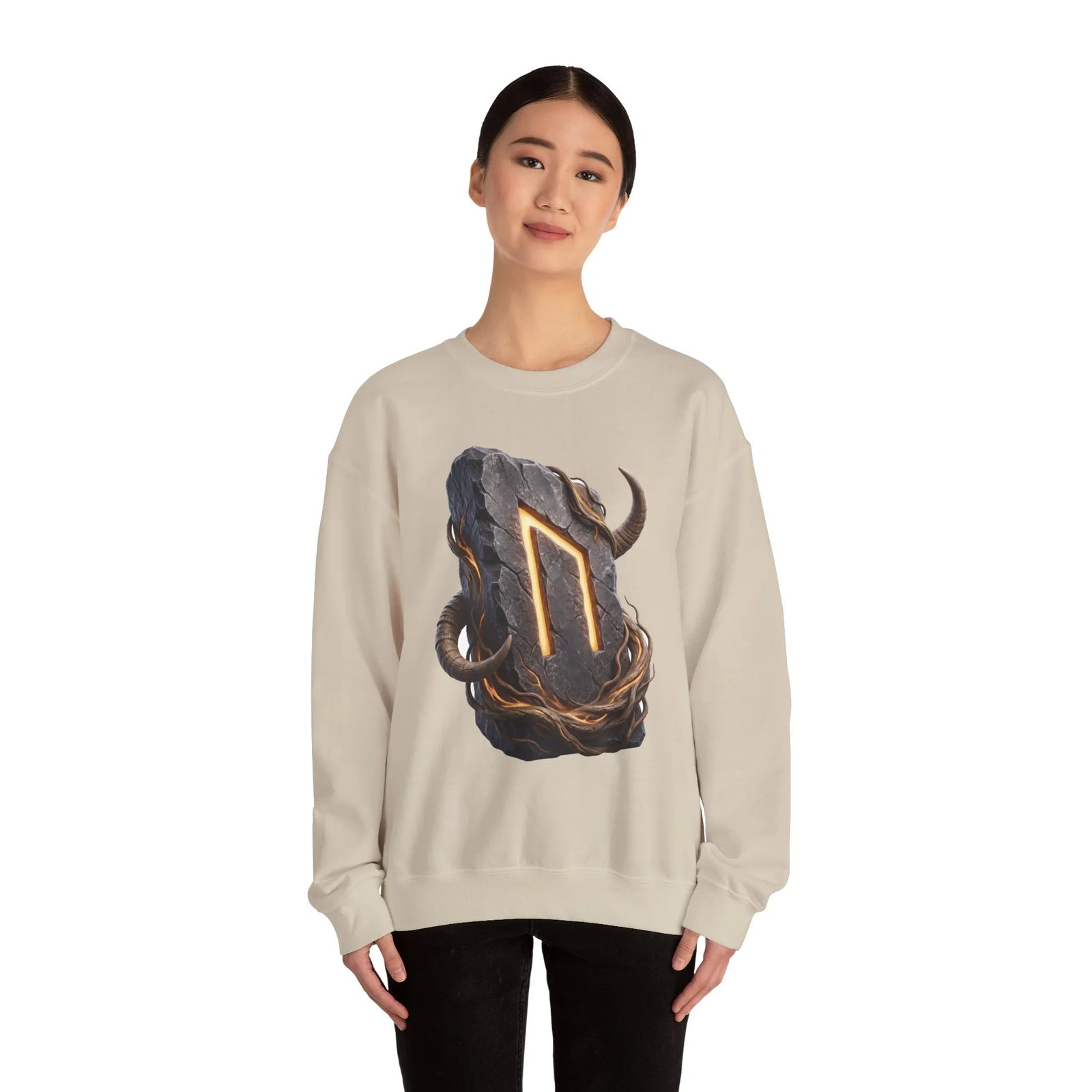 Uruz Rune Vitality Sweatshirt - Heavy Blend Crewneck Fleece - Unisex White